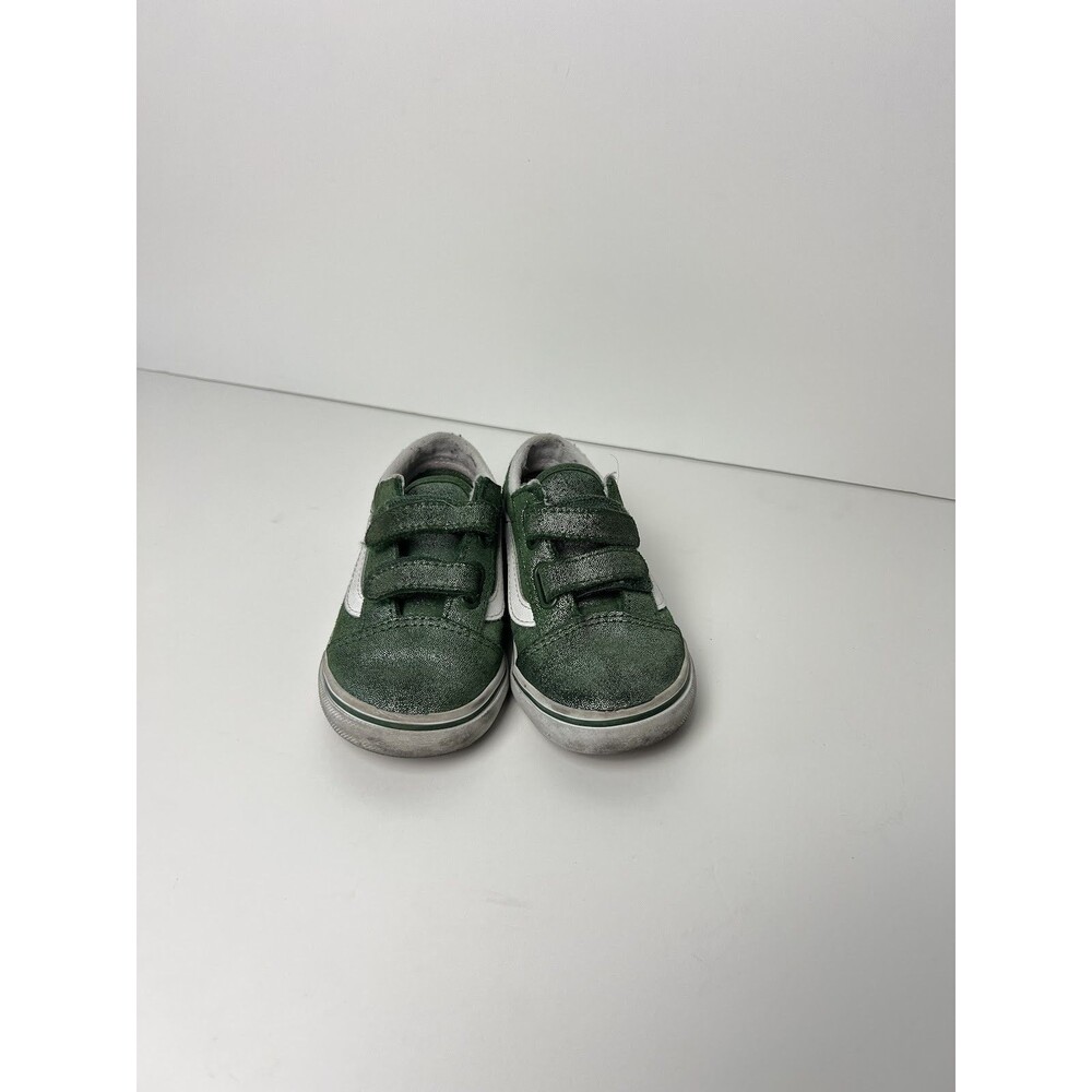 Vans Toddler Sneakers Shoes Size 9.0 Green Metallic White Logo Slip On
